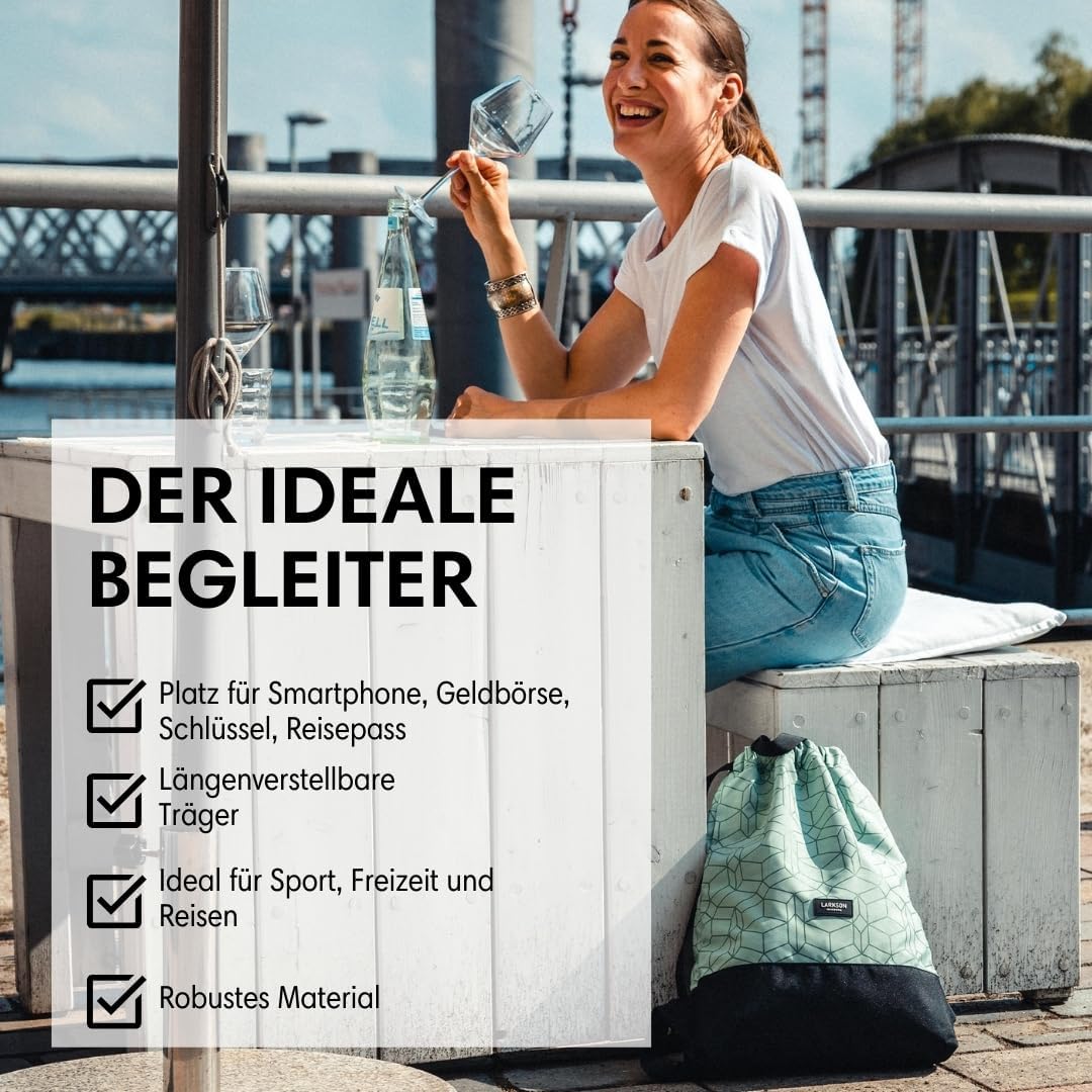 LARKSON Turnbeutel Damen &amp; Herren Mint - No 7 - Rucksack Damen für Sport und Festival - Beutel Rucks
