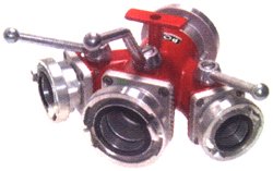 Storz-Verteiler-3-fach mit Kugelabsperrung 1x 52-C, 1x 25-D, 1x 52-C, 1x 25-D