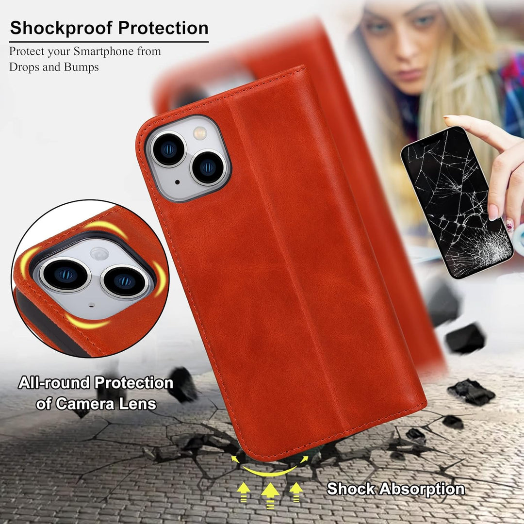VISOUL iPhone 14 Plus Hülle, Stossfeste Handyhülle [Erstklassiges Rindsleder], TPU Schutzhülle [Kart