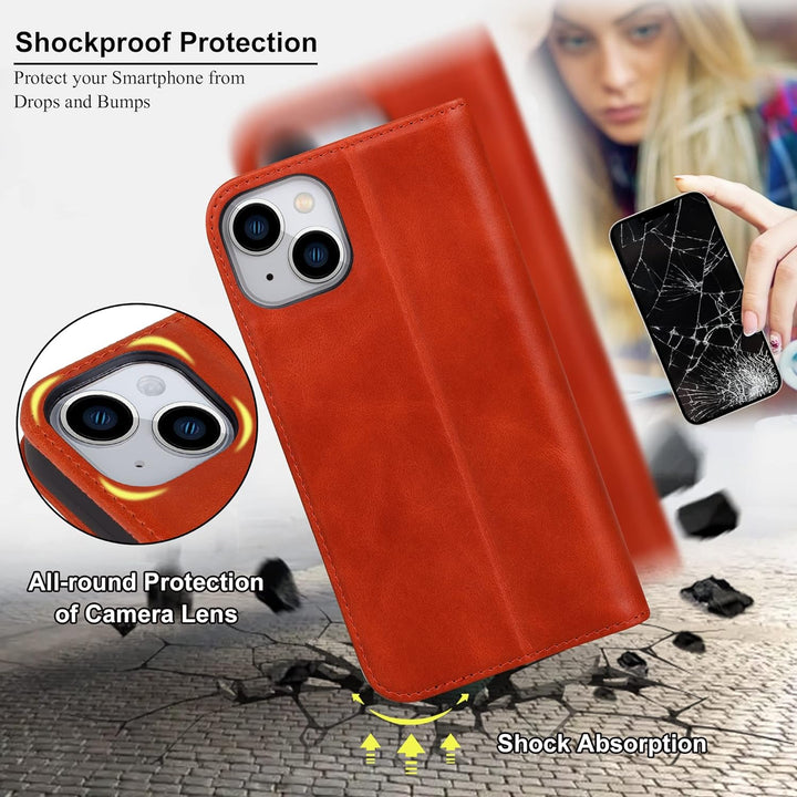 VISOUL iPhone 14 Plus Hülle, Stossfeste Handyhülle [Erstklassiges Rindsleder], TPU Schutzhülle [Kart