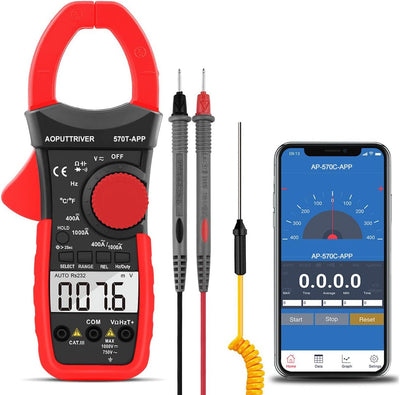 Digital Clamp Meter Stromzange Bluetooth AP-570T-APP 4000 Counts Auto Range AC/DC Spannung, Strom,Wi