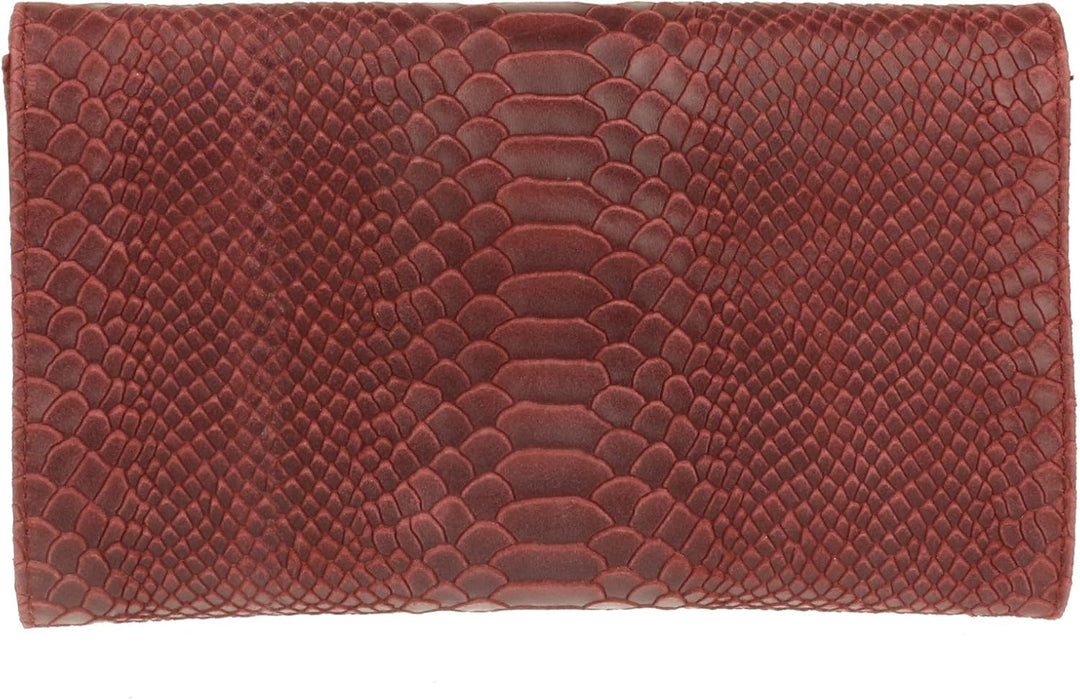 Girly Handbags Clutch aus Wildleder mit Schlangenmuster aus italienischem Leder Burgund, Burgund