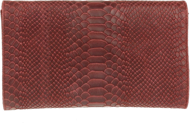 Girly Handbags Clutch aus Wildleder mit Schlangenmuster aus italienischem Leder Burgund, Burgund