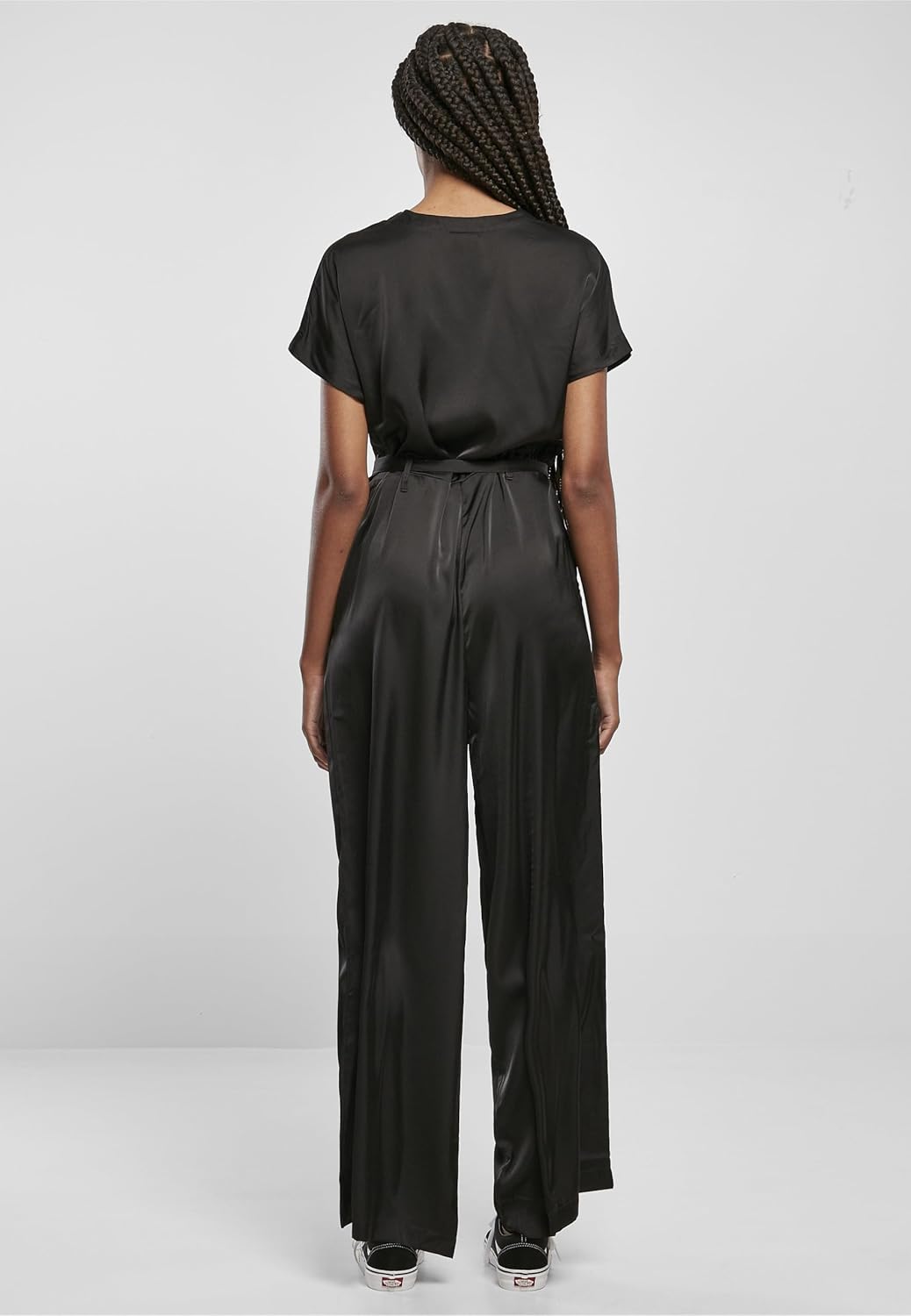 Urban Classics Damen Ladies Satin Wide Leg Belt Jumpsuit S Schwarz, S Schwarz