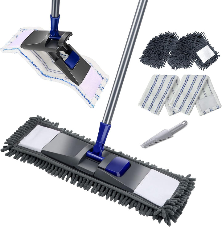 Masthome Flach Bodenwischer Set,128 cm Chenille Flach Wischmopp mit 4 Wischpads,Wischer Set für Schn