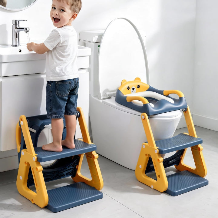 Orzbow Toilettensitz Kinder mit Treppe, Stabil Kinder Toilettensitz mit Dreiecksstruktur, Verlängert