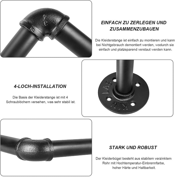 Kleiderständer Wandmontage 100cm Industrierohr Kleiderstangen für die Wand Wandhänger Rustikale Klei