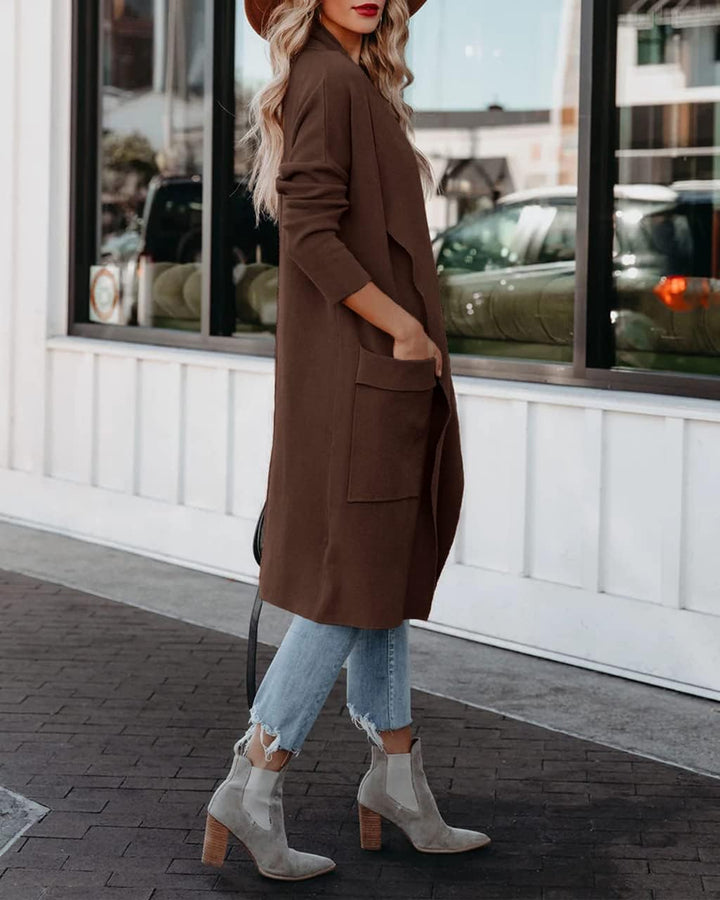 Maavoki Strickjacke Damen, Langarm Offene Front Cardigan mit Tasche, Casual Lange Einfarbig Strickma
