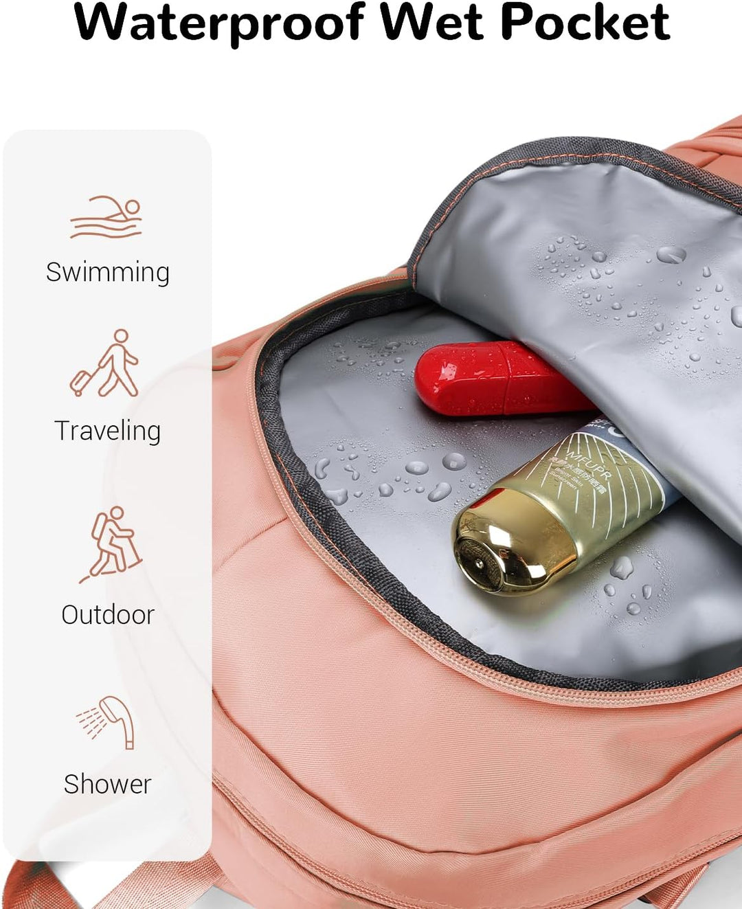 28L Reiserucksack Herren Damen, Schwimmrucksack mit Nasser Taschen, Wasserdichter Sportrucksack mit