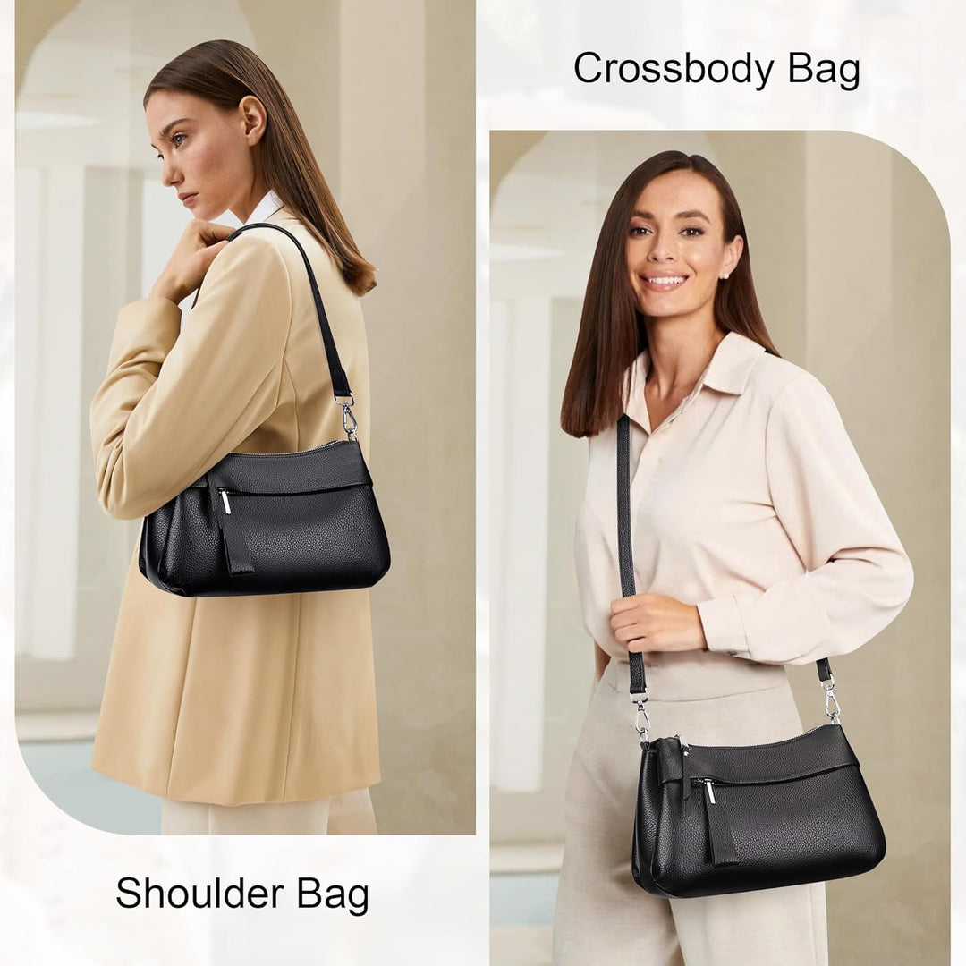 OVER EARTH Leather Handbags for Women Small Hobo Shoulder Bag Ladies Crossbody Purse Silberfarben/Sc