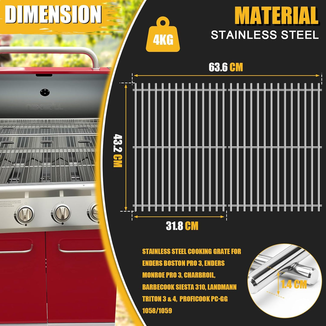 GFTIME 43,2 x 31,7cm Edelstahl Grillroste für Enders Boston 3 & Monroe Pro 3, Charbroil, Barbecook S