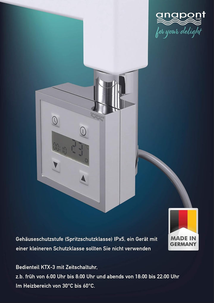 anapont elektrischer Badheizkörper - gerade - Chrom - Timer-Funktion - Handtuchheizkörper - Badheizu