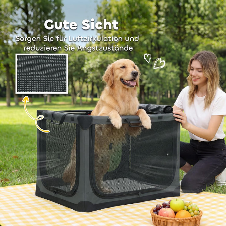PawHut Hundebox faltbar 90x64x64cm Hundetransportbox mit Kissen abnehmbar waschbar Bezug atmungsakti