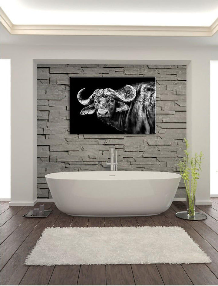 Pixxprint Dark Wasserbüffel als Leinwandbild/Grösse: 100x70 / Wandbild/Kunstdruck/fertig bespannt, 1