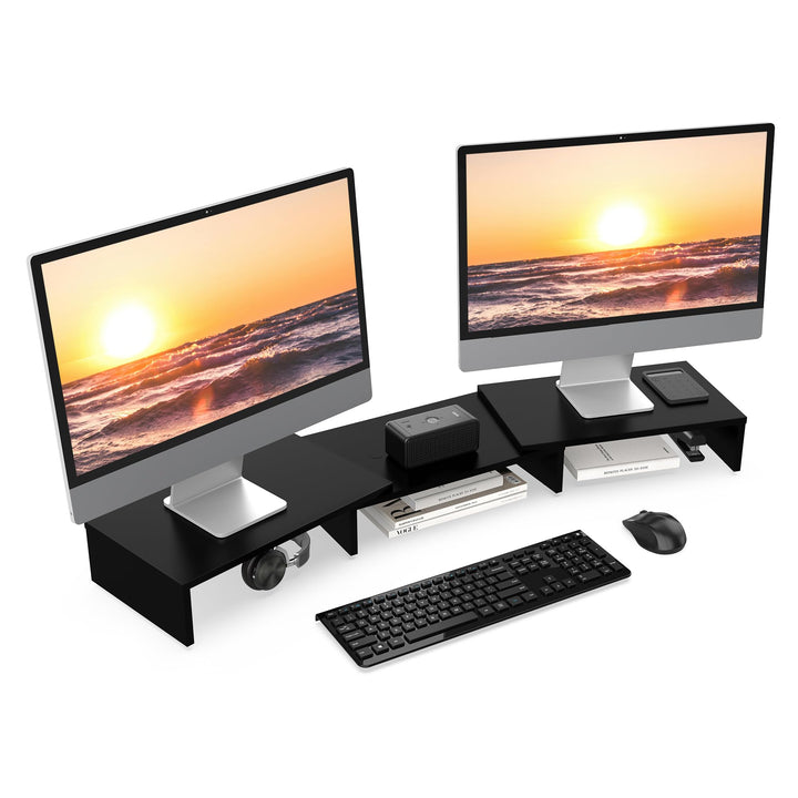 FITUEYES Dual Monitorständer aus Holz, Verstellbare Länge und Schwenkwinkel Bildschirmständer, Monit