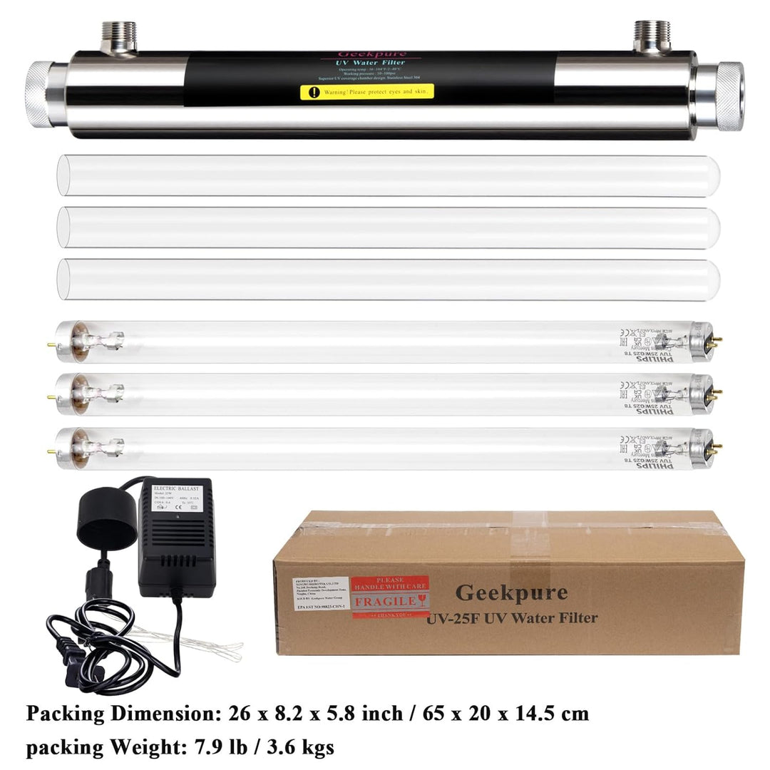 Geekpure Ganzes Haus U-V 6 GPM Wasserfilter System - Wasserreiniger mit 3 UV-Filter + 3 Quarzhülsen