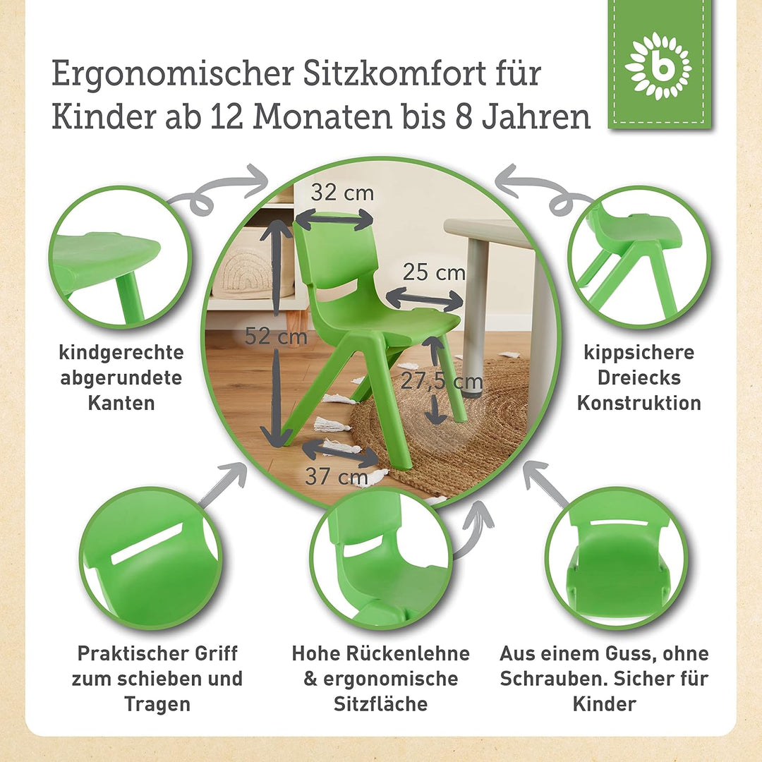 Bieco Kinder Tisch mit 2 Stühlen | Stapelbar & Kippsicher | Maltisch und Basteltisch Grün & Grün, Gr