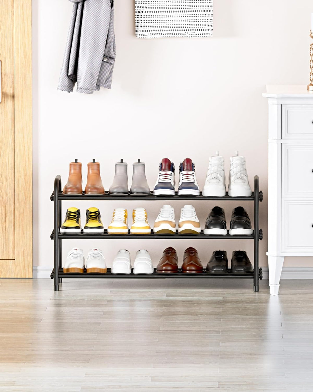 Schuhregal 3-stöckig Metall Schuhregal verstellbares erweiterbares Schuhregal ausziehbar 43 bis 79 c