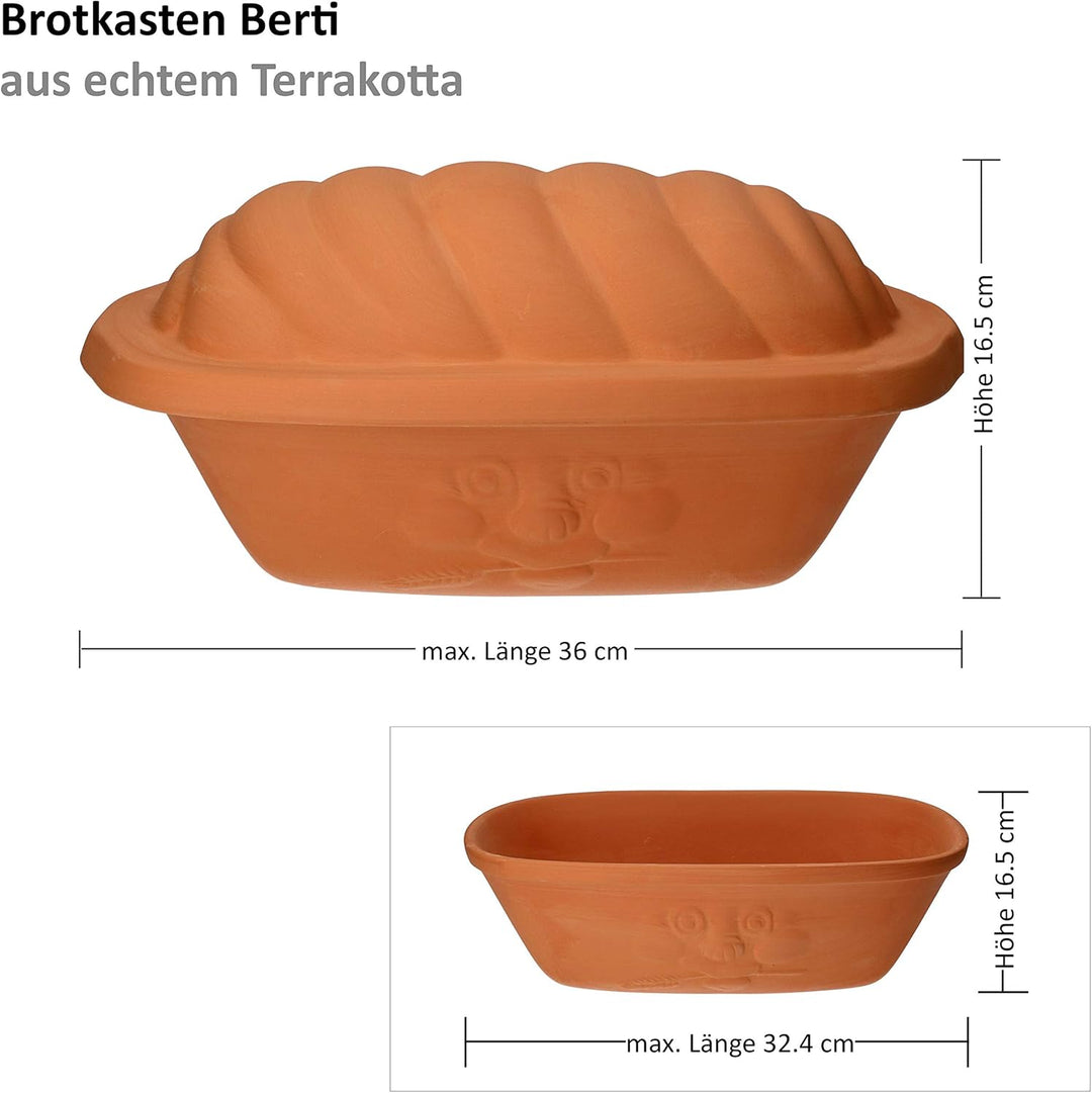 MamboCat Terrakotta-Topf Berti zur Brot-Aufbewahrung I 100% Natur Ton-Behälter mit Deckel hält Toast
