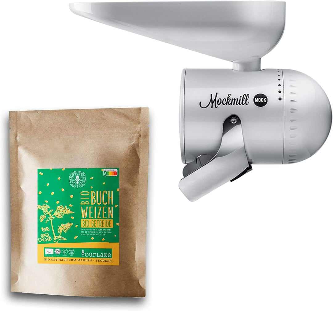 Mockmill Mahlaufsatz für KitchenAid | frisches Mehl | Made in Germany |+ 2,5 kg Bio Buchweizen