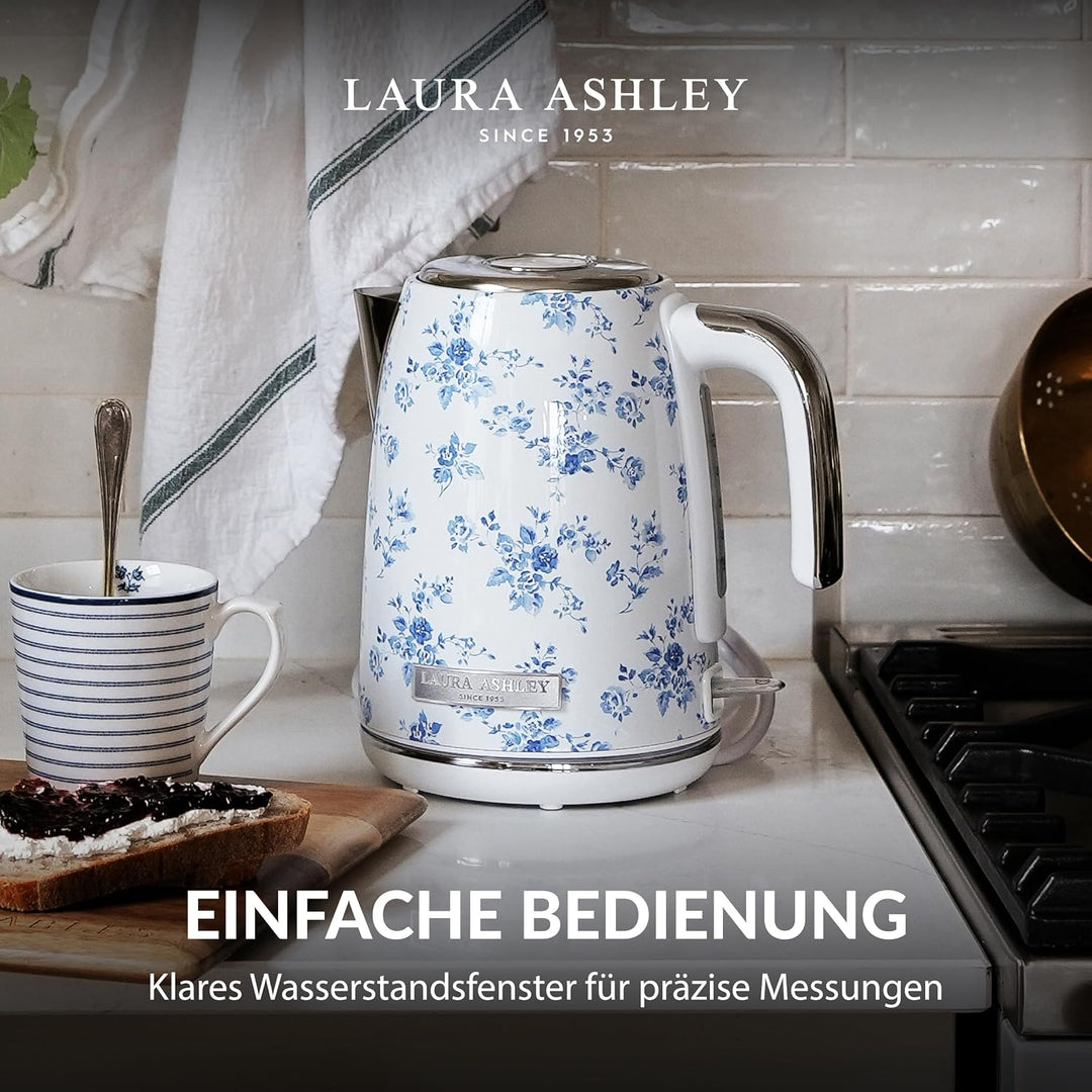 Laura Ashley China Rose Kabelloser Elektrischer Wasserkocher von VQ. Edelstahl-Wasserkocher 1.7 Lite