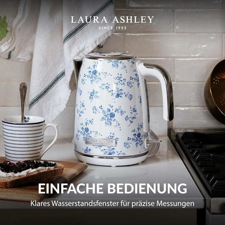 Laura Ashley China Rose Kabelloser Elektrischer Wasserkocher von VQ. Edelstahl-Wasserkocher 1.7 Lite