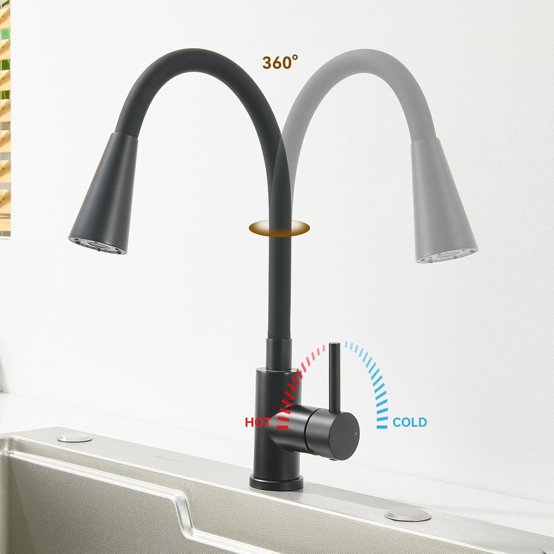 Wasserhahn Küche Schwarz mit Flexibler Auslauf 360° Drehbar, Schwarz