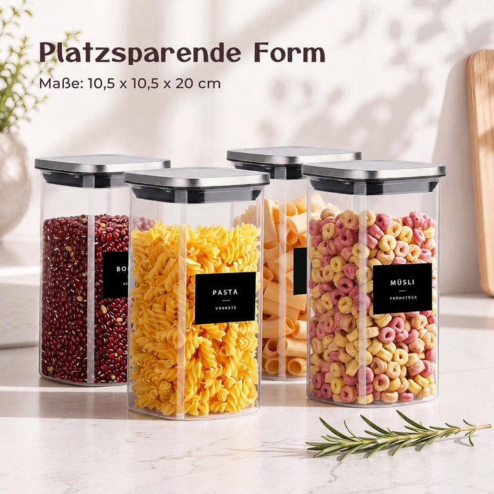 Vorratsgläser eckig mit Edelstahldeckeln, 4 x 1450 ml 4 x 1450ml, 4 x 1450ml