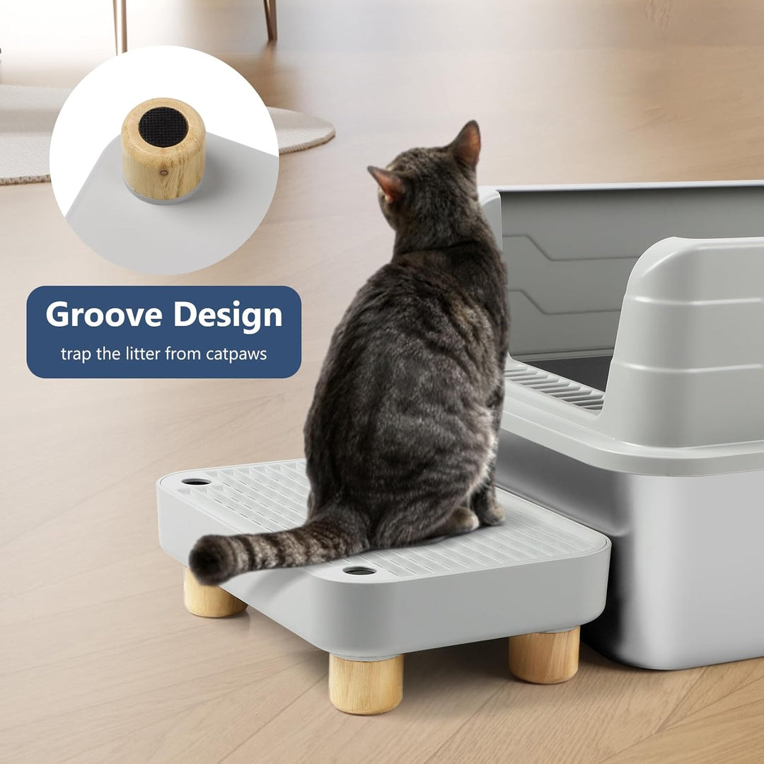 Kalolary Katzenrampe für Katzentoiletten, Katzentritthocker mit Holzsockel und Filterfunktion Leicht