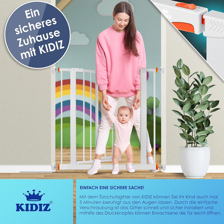 KIDIZ® Türschutzgitter Absperrgitter Treppengitter Kindergitter | mit Türe für Hunde und Katzen, Hau