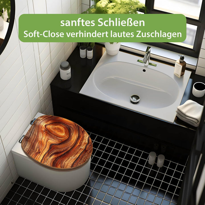 banjado Design WC Sitz Bambus Absenkautomatik 45,8x37,5cm - Toilettendeckel mit Absenkautomatik Holz