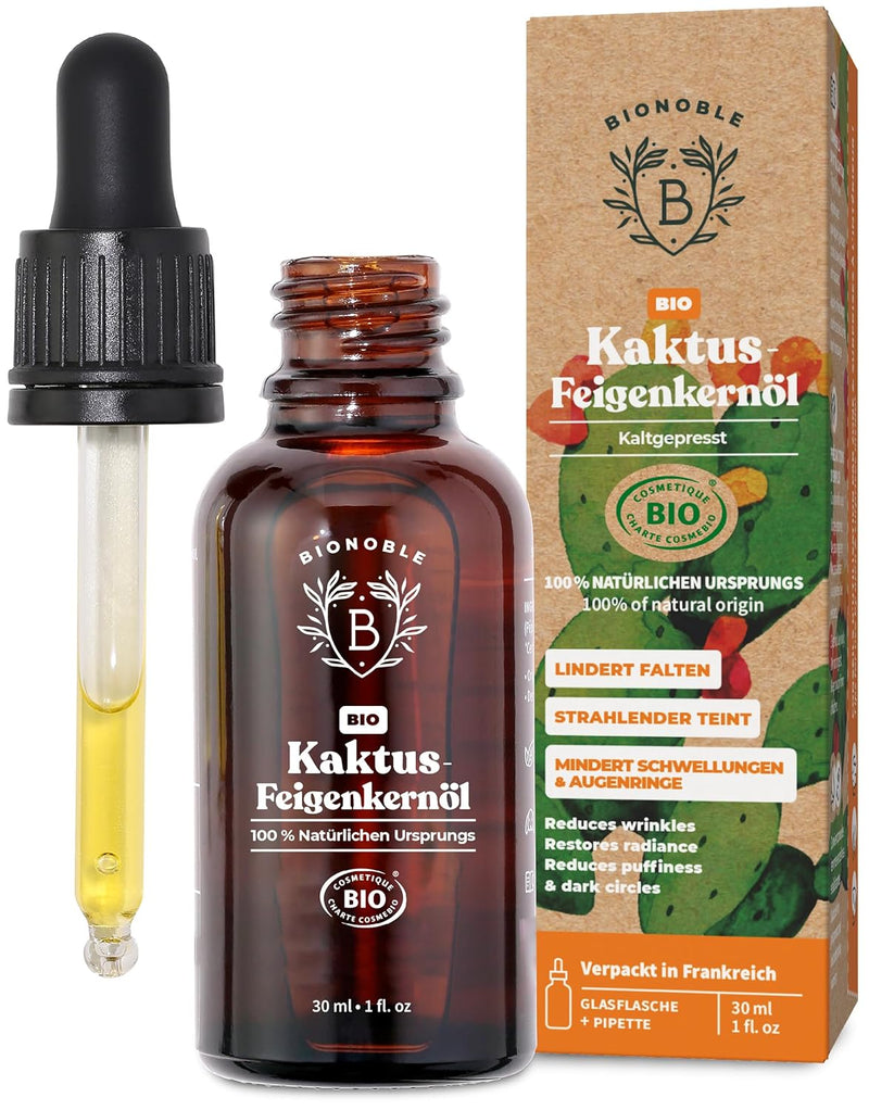 Bionoble Kaktusfeigenkernöl Bio 30ml - 100% Rein, Natürlich, Kaltgepresst - Gesicht, Körper, Haare,