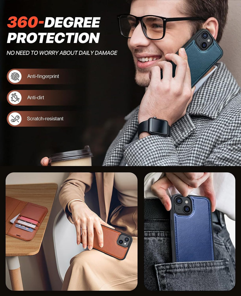 OCASE iPhone 15 Hülle(2in1) Leder Stossfestes Case [Abnehmbare magnetische Hülle] [Kabelloses Laden]