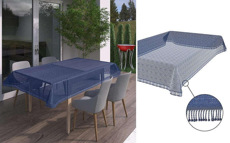 BEAUTEX Moa Weichschaum Tischdecke mit Fransen, Garten, Balkon, Terrasse, Camping - Eckig 130x220 cm