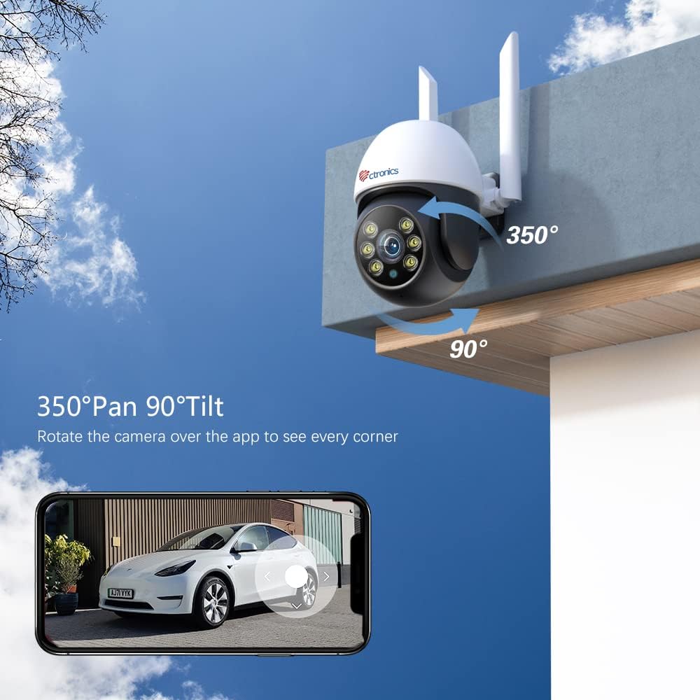 PTZ Überwachungskamera Aussen 2er Set, Ctronics 1080P Kabellose IP Kamera Outdoor WLAN, 350°/90° Sch
