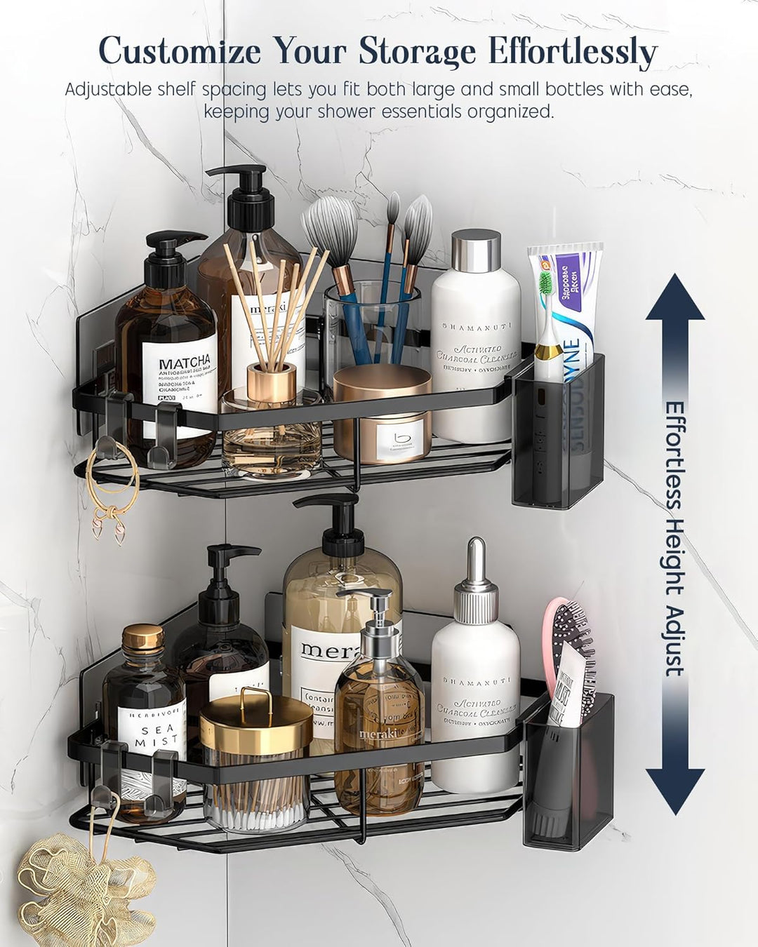 ADOV Eck-Dusch-Caddy, selbstklebender Badezimmer-Caddy mit Seifenhalter, Rostfreie Edelstahl-Duschre