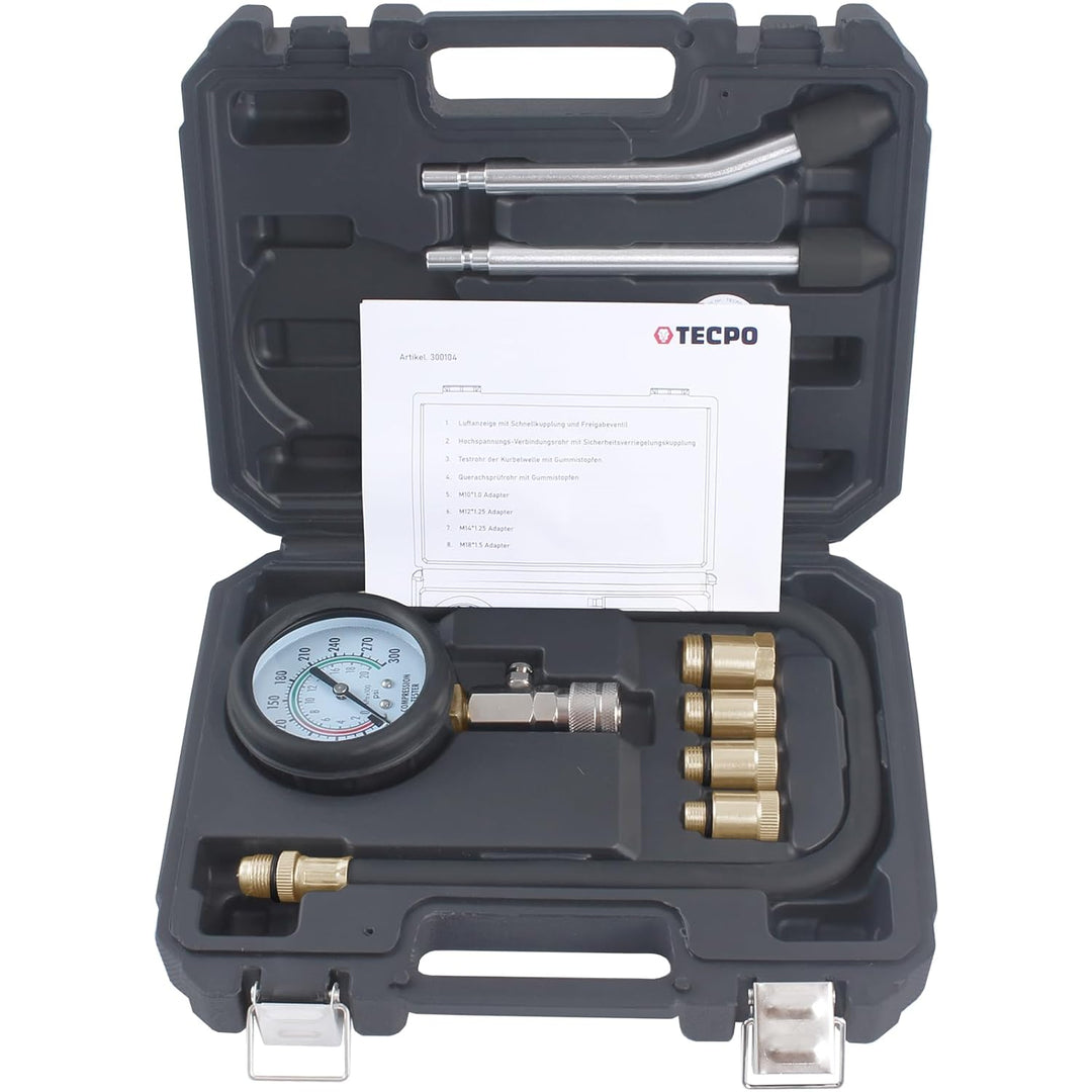 TECPO Kompressionstester für Benzin Motor 0-20 Bar Kompression Prüfer messen Werkzeug