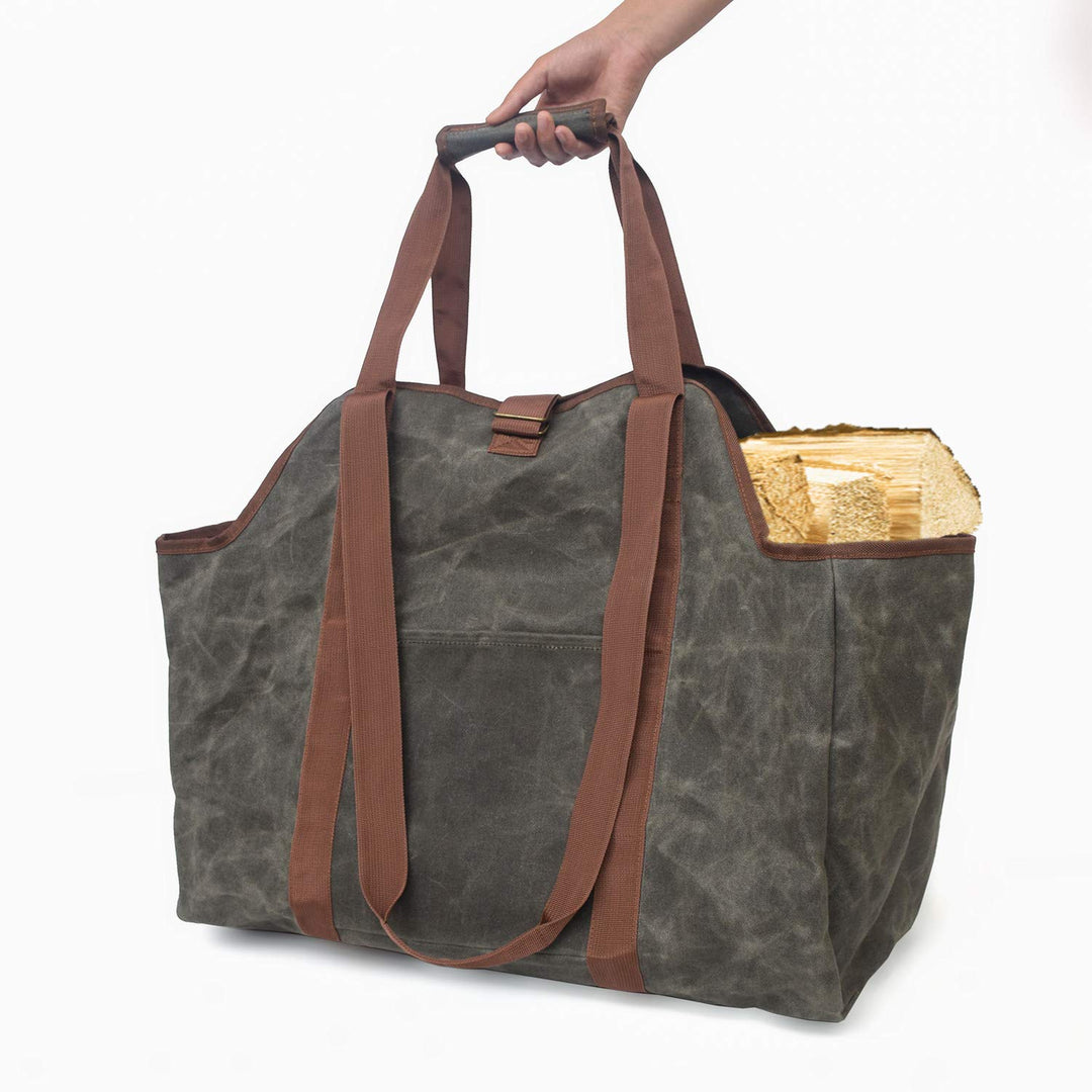 Namvo Waxed Canvas Log Tote Bag, Innen Kamin Brennholz Totes Halter, runde Holzstapel Rack Feuerholz