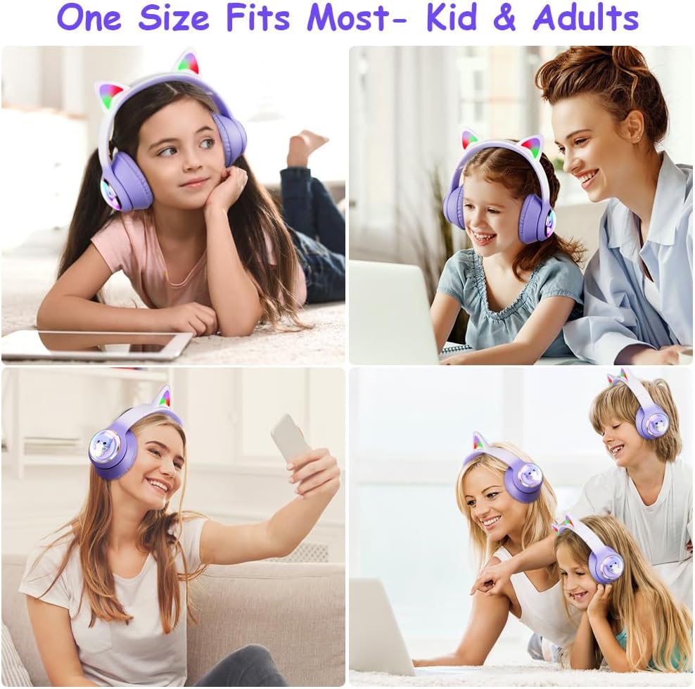 AXFEE Kinder-Kopfhörer, 5.3 Bluetooth Over-Ear mit LED-Leuchten, Lautstärke Begrenzt 105 dB, Stereo