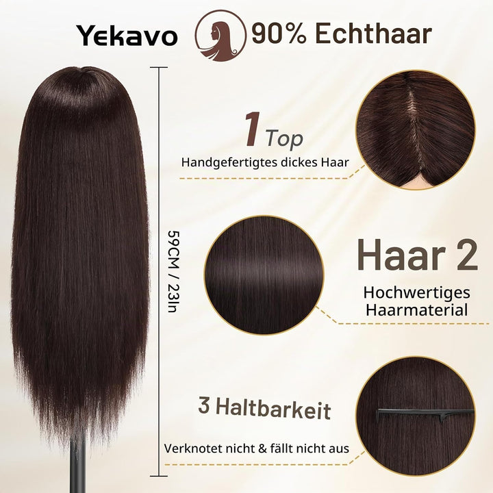 ekavo Friseurkopf mit Stativ, Trainingsköpfe mit 90% Echthaar 58CM, Schaufensterpuppe zum Frisieren,