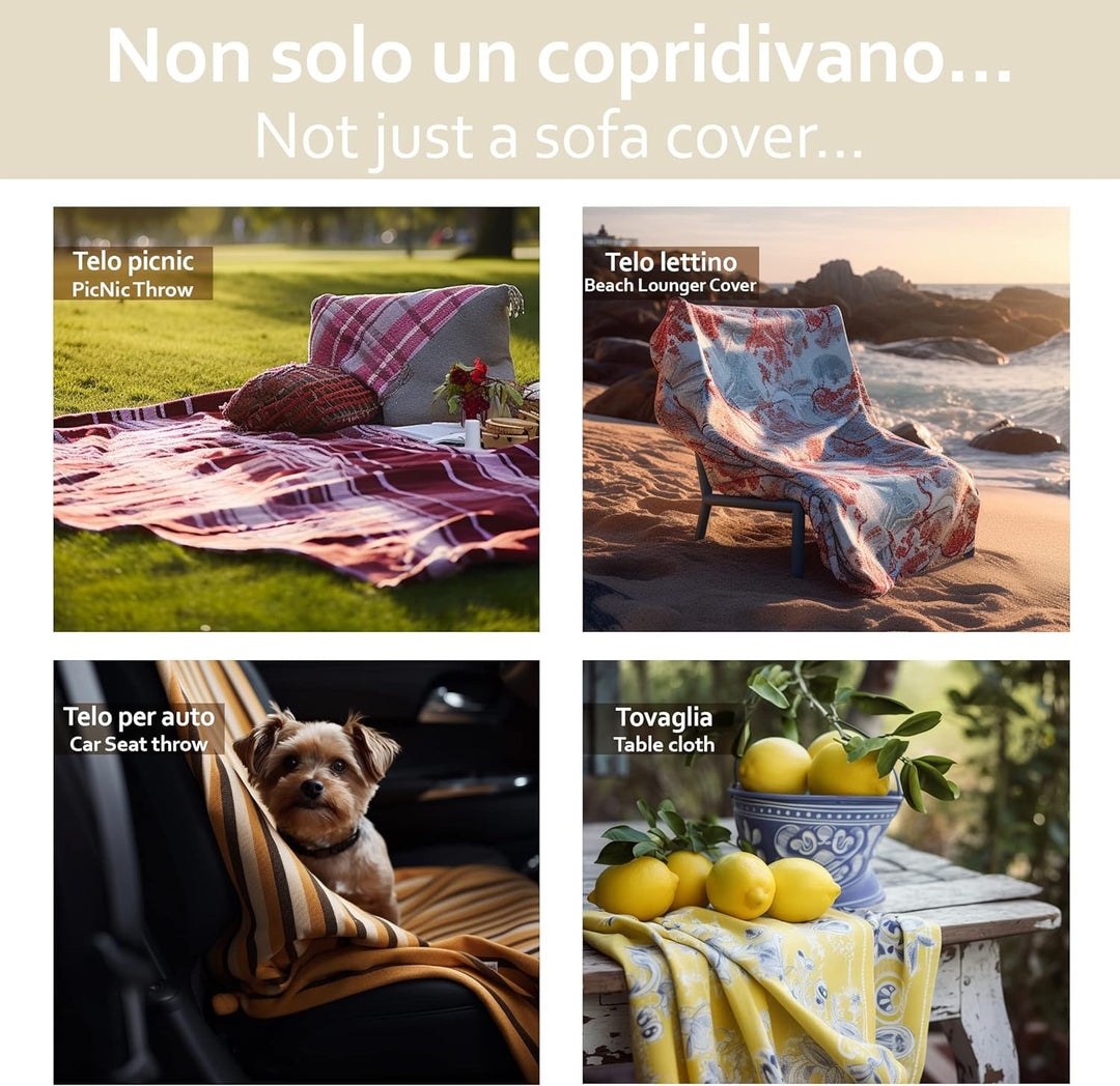 HomeLife - Überwurf Sofaüberwurf bunt Muster Bergdorf [180 x 260 cm] - Mehrzweck-Überwurf aus Baumwo