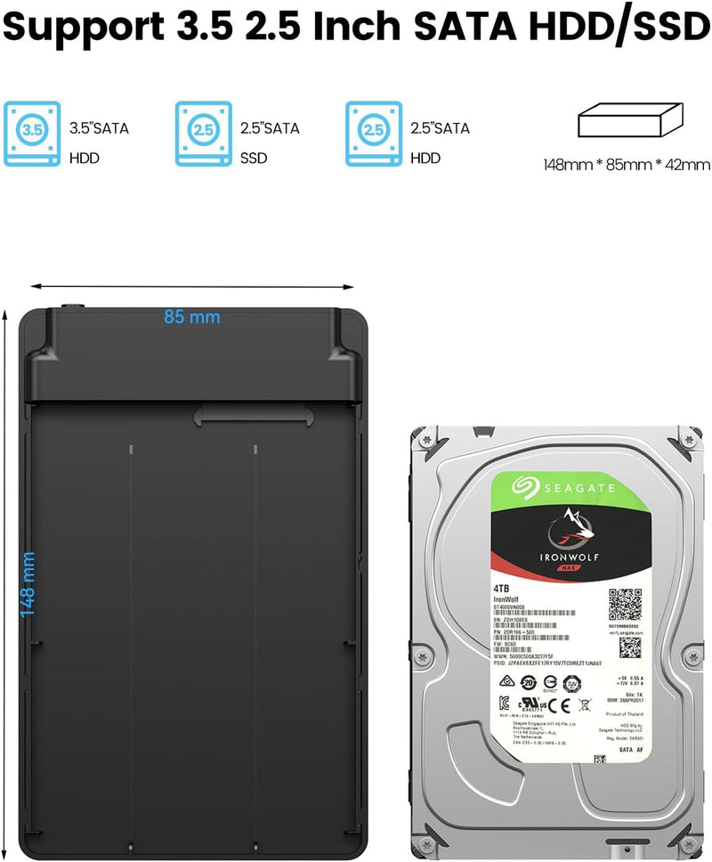 ORICO Festplattengehäuse 3,5 Zoll, USB 3.0 Werkzeugloses Externes Gehäuse für 3,5, 2,5 Zoll SATA HDD