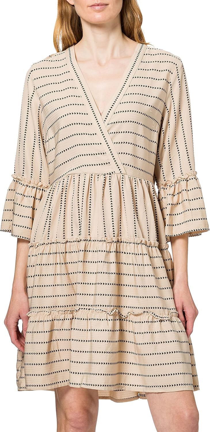 Vila Damen Kleid 34 Humus/Detail:w. Black, 34 Humus/Detail:w. Black
