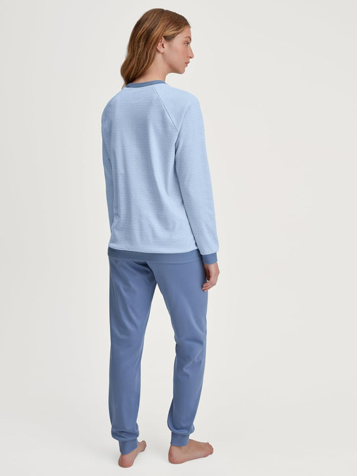 CALIDA Midnight Mushrooms Bündchen-Pyjama, Schlafanzug Damen, aus 100% Dicker Baumwolle 40-42 Scandi