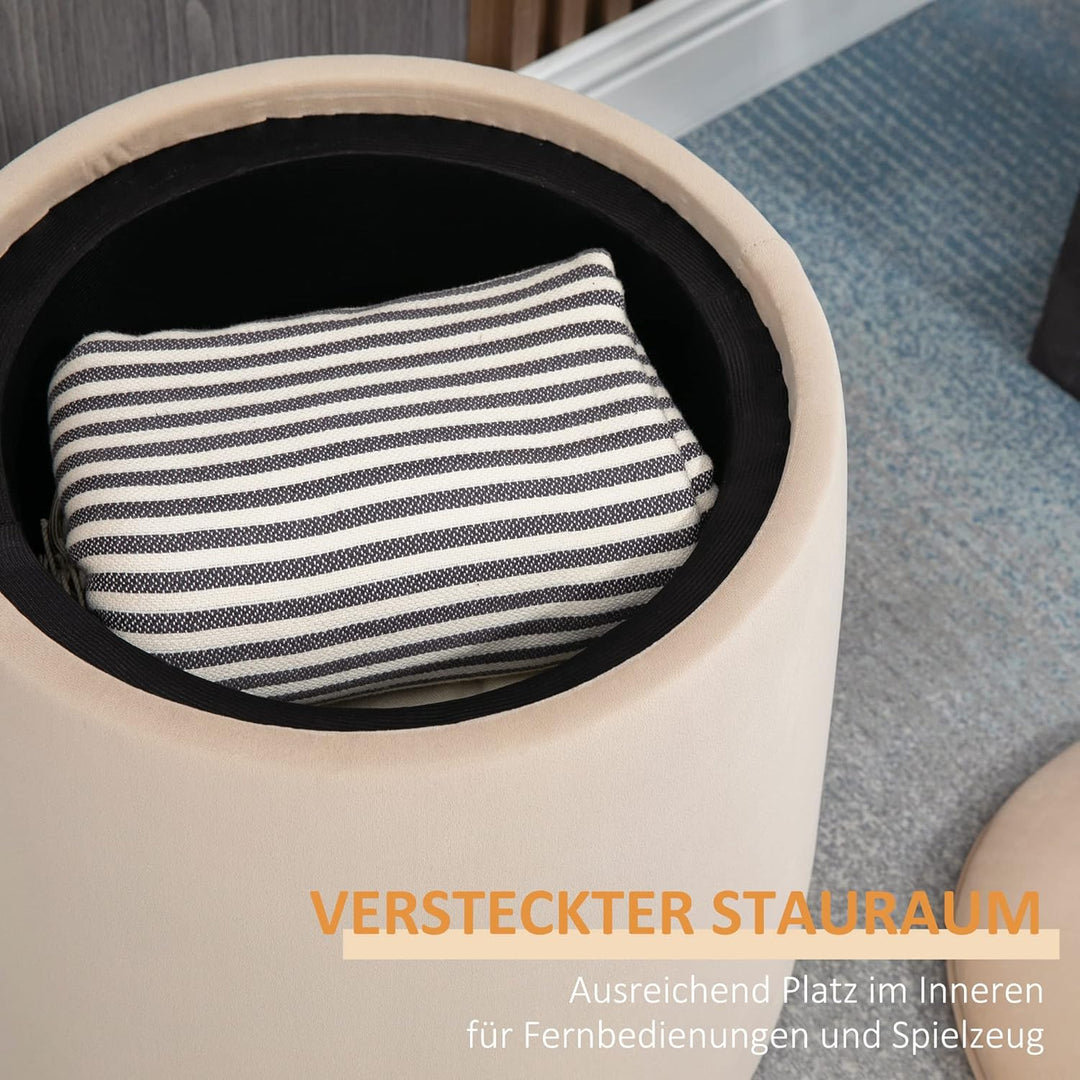 HOMCOM 2-in-1 Ottomane Sitzhocker Runde Polsterhocker Fussbank inklusive Stauraum, abnehmbaren Decke