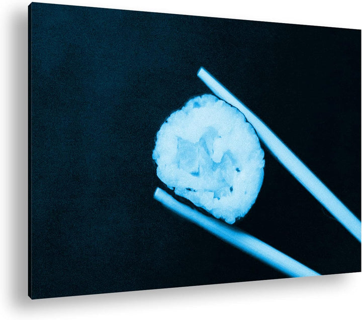 deyoli Sushi auf Essstäbchen Format 80x60 Effekt: Monocrome Blau als Leinwandbild, Motiv fertig gera