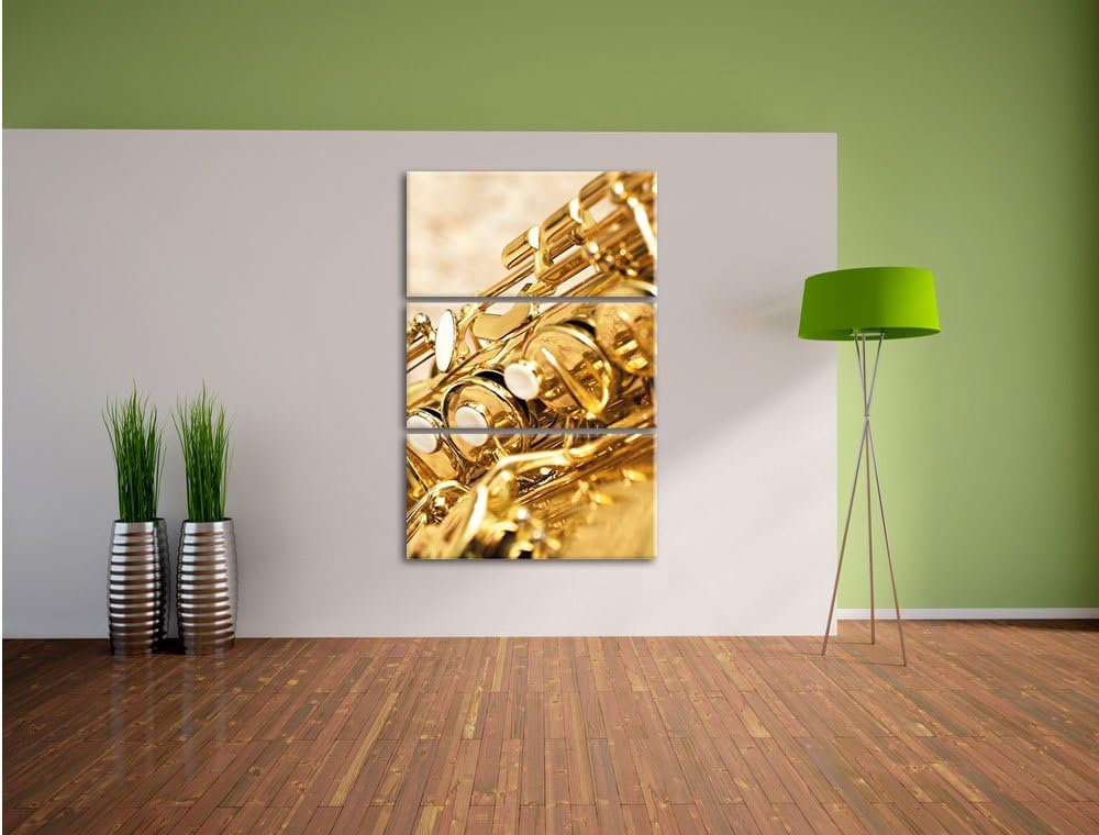 Pixxprint Saxophon / 3-Teilig/Gesamtmass 120cm Leinwandbild bespannt auf Holzrahmen/Wandbild Kunstdr