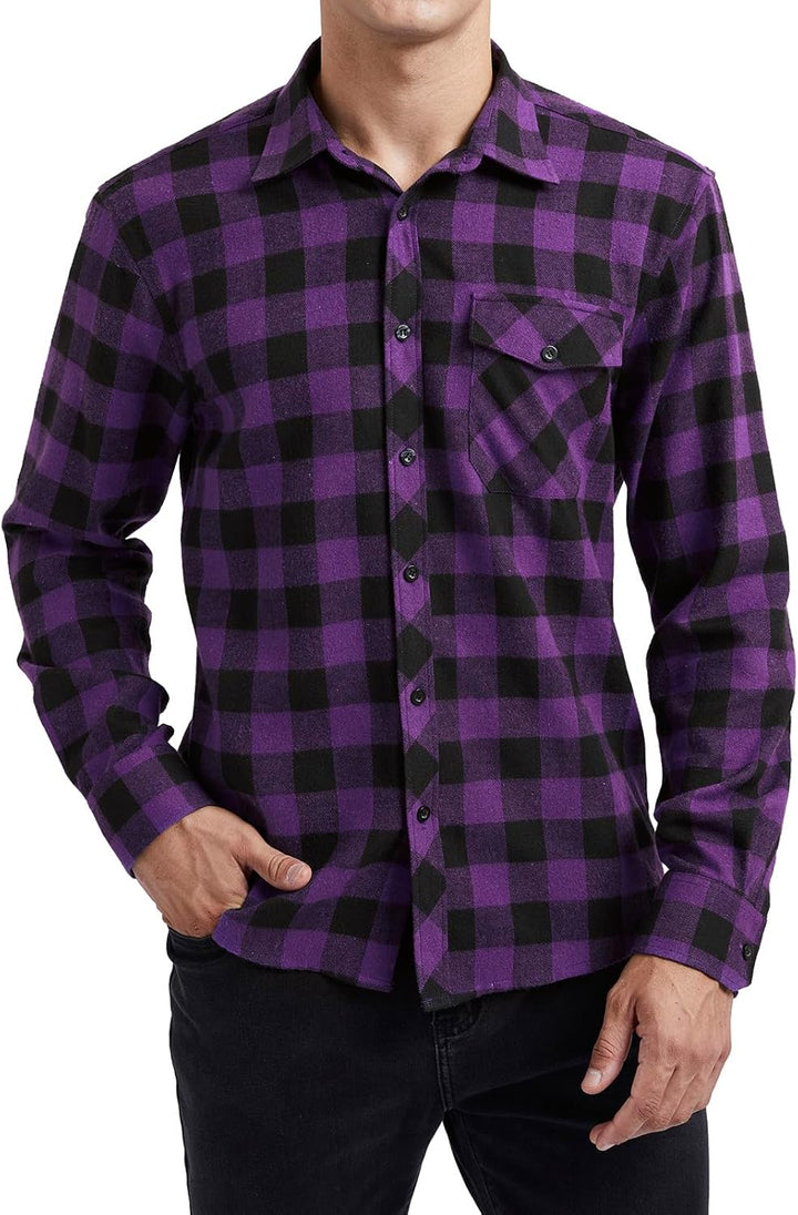 HISDERN Flanellhemd Herren Karierte Hemden Herren Langarm Button Down Baumwolle Holzfällerhemd Regul