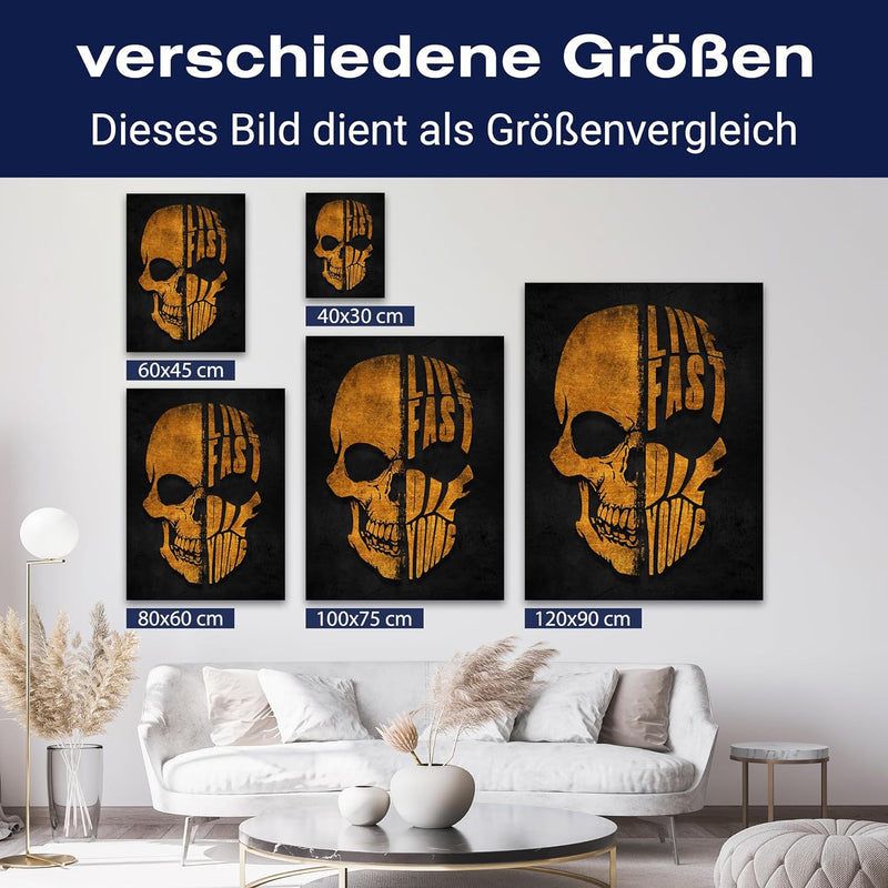 wandmotiv24 Leinwand-Bilder Totenköpfe, Grösse 60x45cm, Hochformat, Totenkopf, Live Fast die Young,