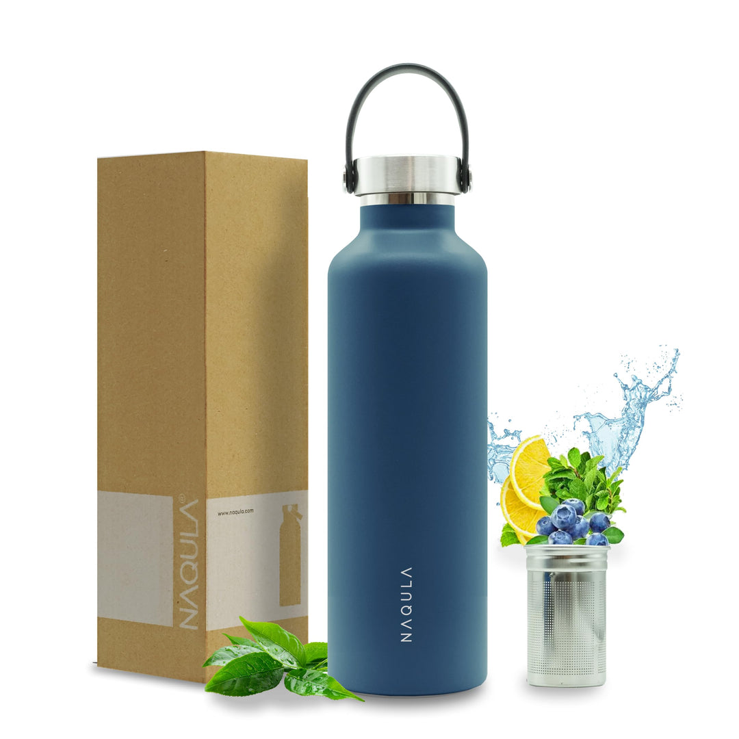 Thermosflasche 750 ml mit Tragegriff und abnehmbarem Sieb f Tee od Früchte. Edelstahl Trinkflasche a
